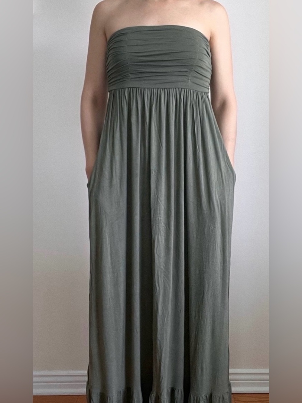 Guess by Marciano Strapless Green Maxi Dress with Pockets